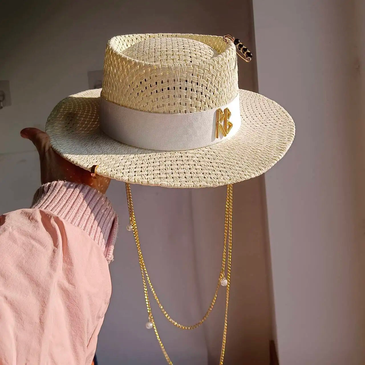 Straw summer hat French elegant ladies seaside travel sun hat Hepburn style wide brim hat  햇빛가리개 모자 모자
