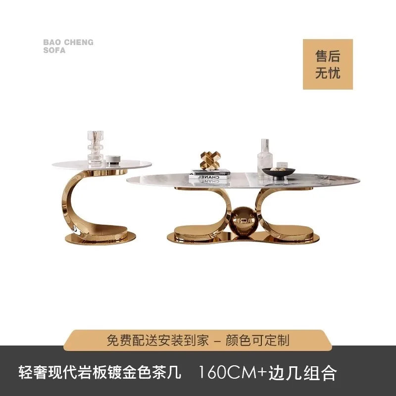 Minimalist Rock-Slab Coffee Table Ellipse Shape — Natural | KIMLUD