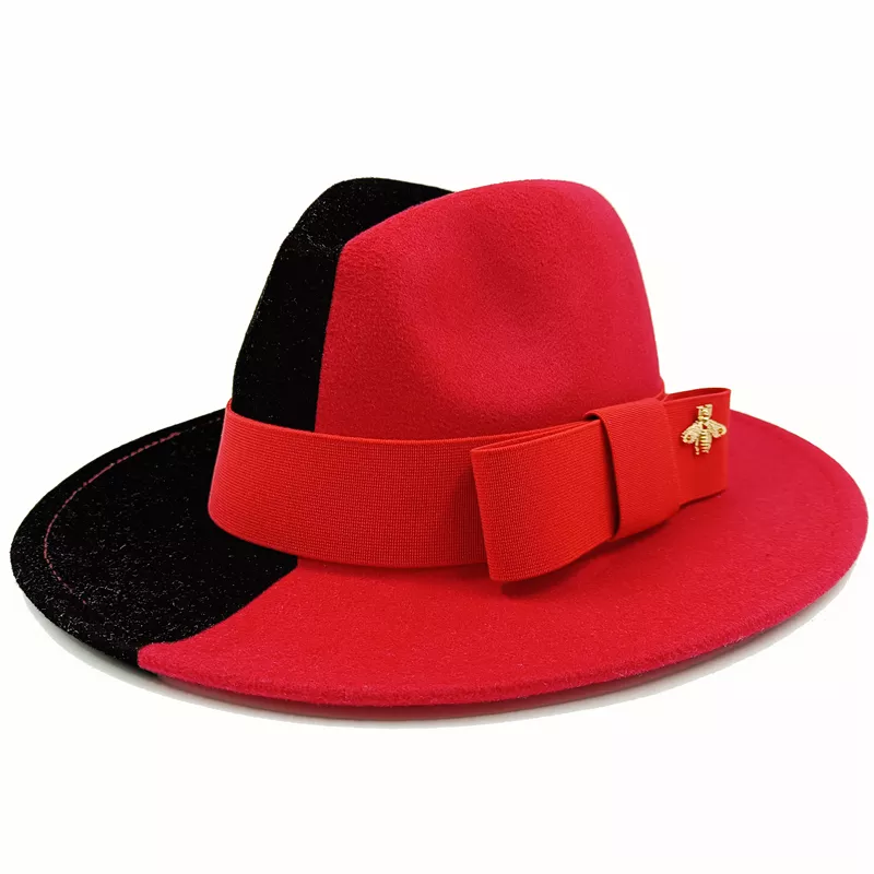 KIMLUD, Wholesale Fedora hats Winter round concave convex surface flat top bow elastic ribbon men&#39;s and women&#39;s felt jazz hats Fedora, 40 / China / 56-58cm, KIMLUD Womens Clothes