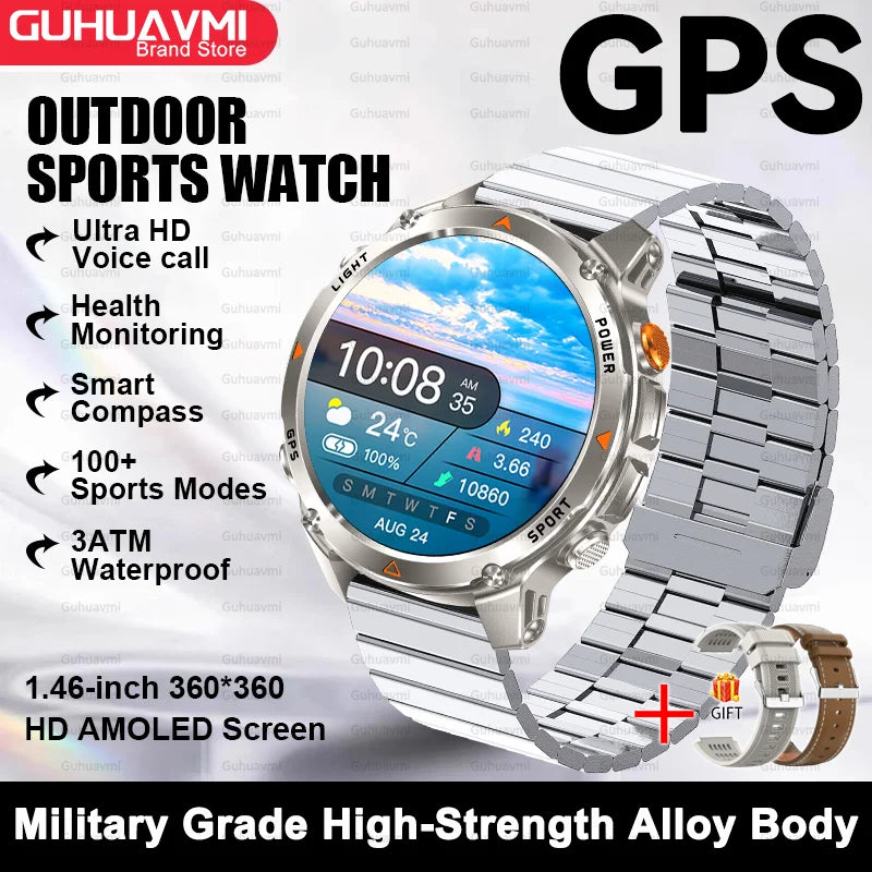 2025 New Outdoor Sport Smart Watch Men HD AMOLED Screen  Six Star GPS Positioning Heart Rate Bluetooth Call IP69/5ATM SmartWatch