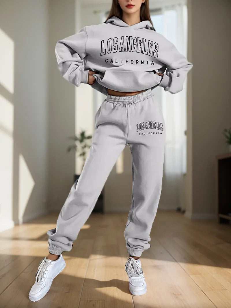 Two Piece Hoodie Set – Letter Print – Loose – Hooded | KIMLUD