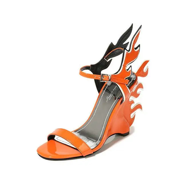 Patent Leather Gladiator Platform Wedge Sandals — Orange | KIMLUD