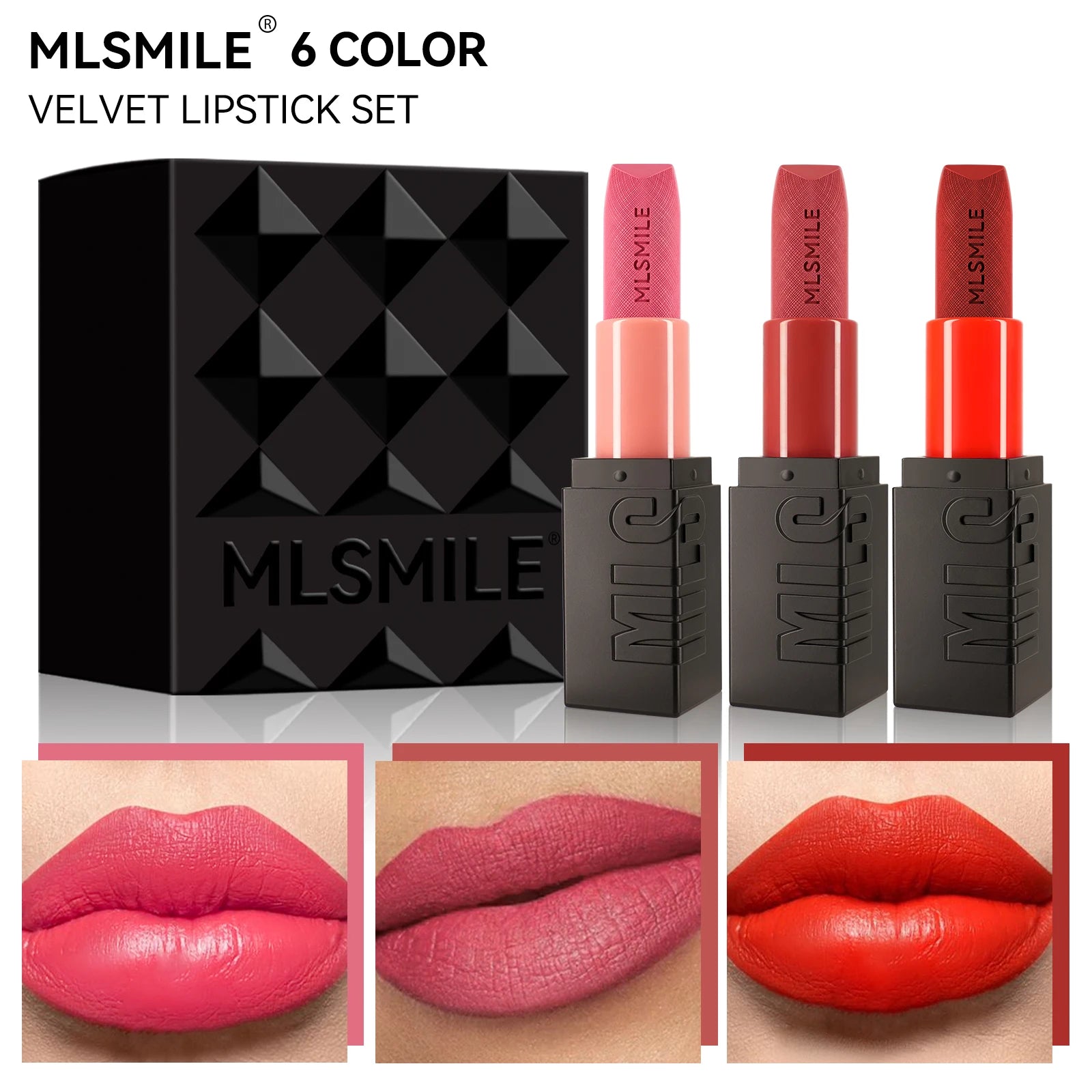 3-Piece Embossed Matte Lipstick Set, Long-Lasting and Hydrating, Easy Application for a Natural Look, Smooth Velvet Matte Finish