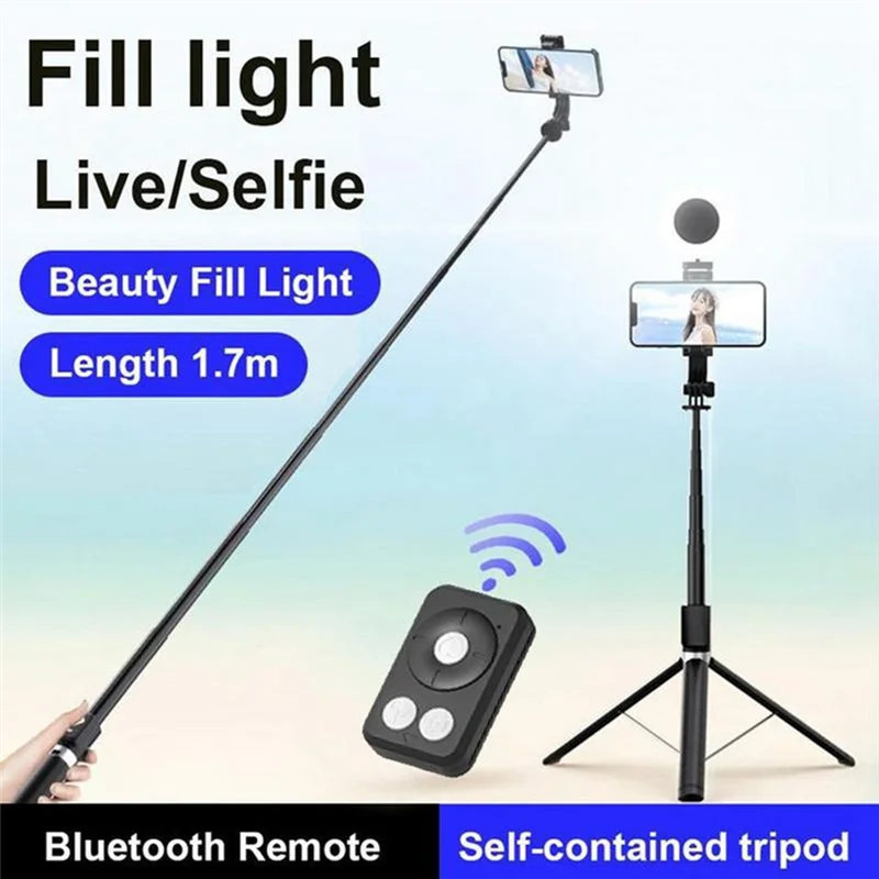 Selfie Stick Tripod With Light 67Inch Height Portable Wireless Remote Phone Tripod For Travel Cell Phone Holder Mount