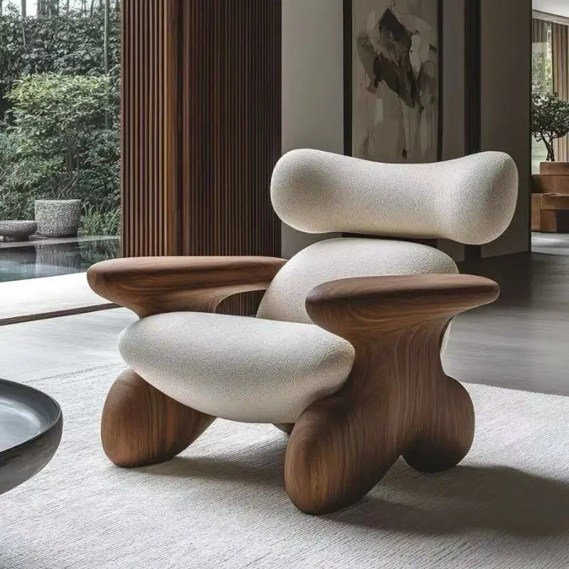 Italian Wooden Armchair Ergonomic Comfort — Beige | KIMLUD