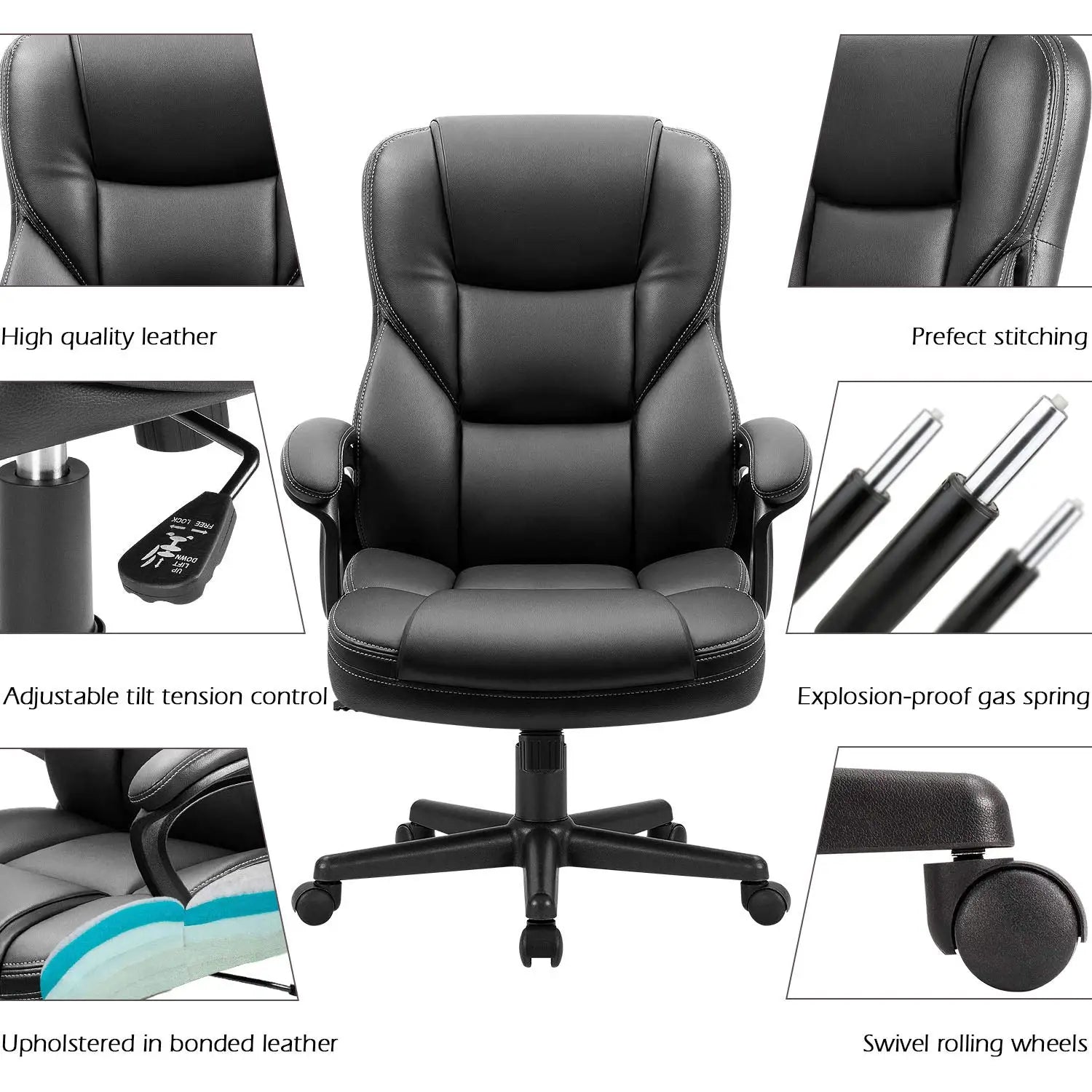 Office Executive Chair High Back Adjustable Managerial Home Desk Chair, Swivel Computer PU Leather Chair with, Customized
