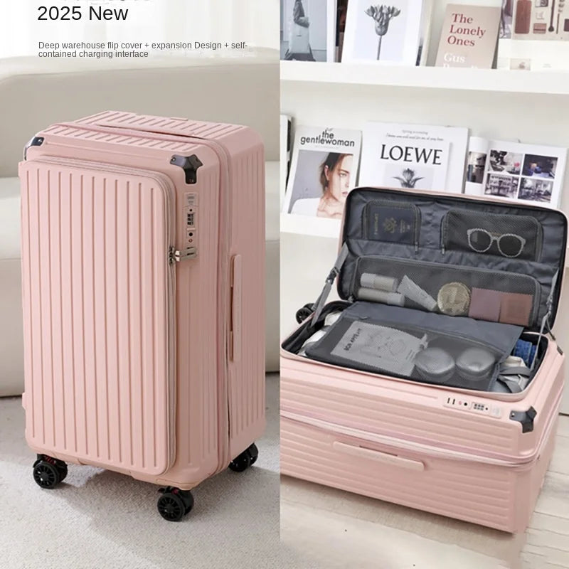 2025 New Side Opening Suitcase PC Large Capacity Luggage with USB Cup Holder 34 inch Password Trolley Case 20" Travel Suitcases