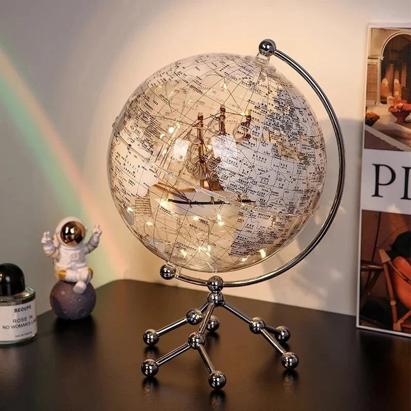 Polished Metal Globe Ornament Sculpture — Gold | KIMLUD