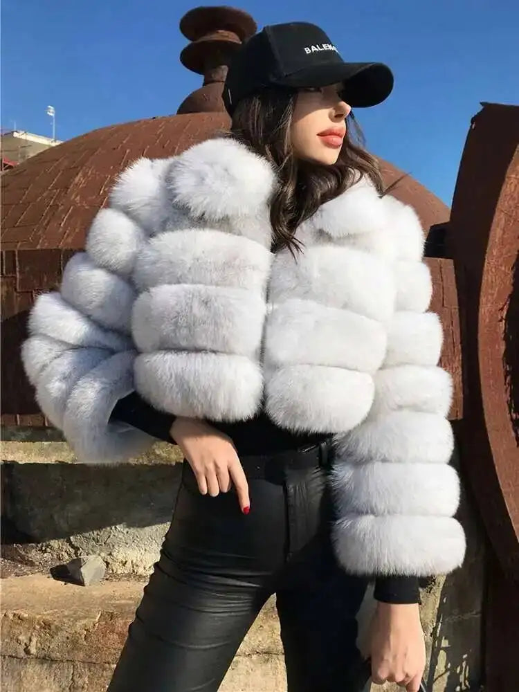 DEAT Fashion Women's Faux Fur Coat Lapel Zipper Long Sleeves Loose Thick Imitation  Fur Short Jacket Winter New 7AB6103
