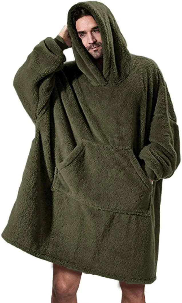 Hoodie Blanket - Oversize - Double-Faced Fleece Polyester Cotton | KIMLUD