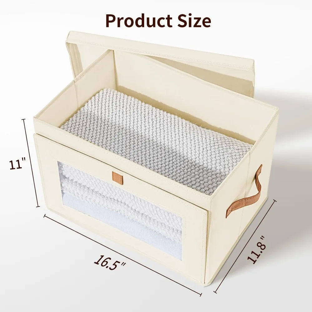 Fabric Storage Bins With Handles And Window — Beige | KIMLUD