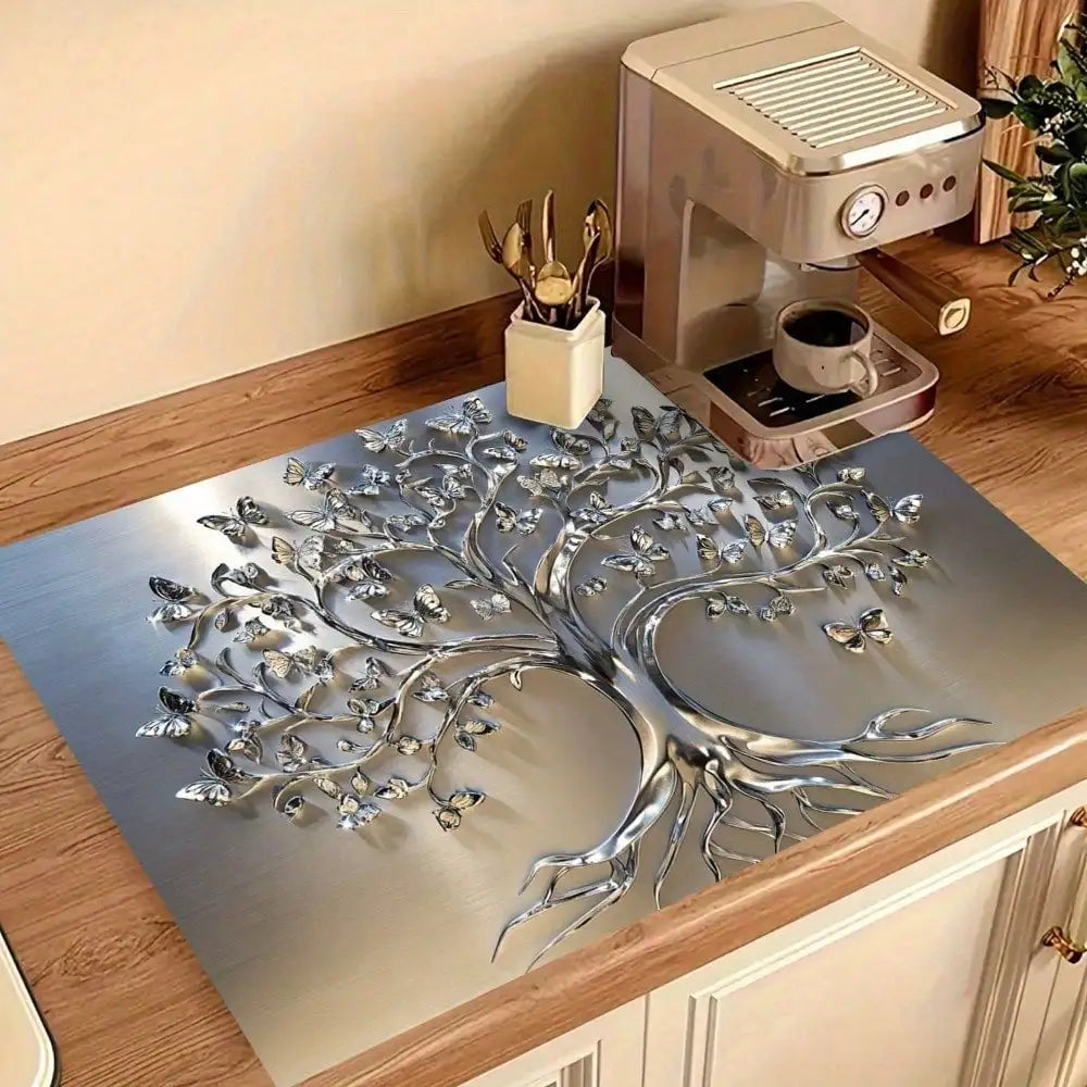 Rubber Stove Cover Mat Tree Design With Intricate Branches — Black | KIMLUD