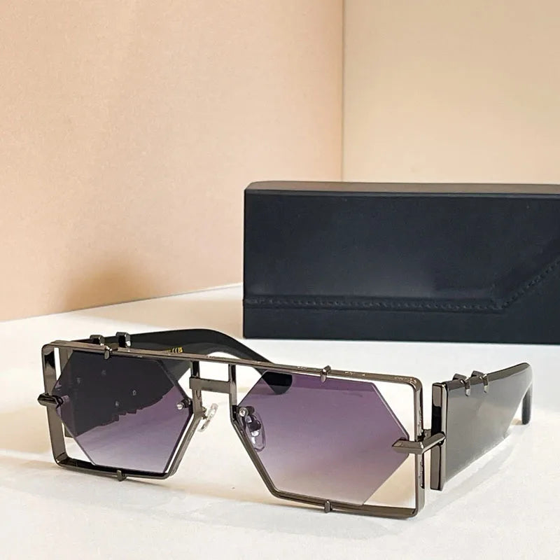 Metal Hexagon Sunglasses With Acetate Frame — Tortoiseshell Brown | KIMLUD