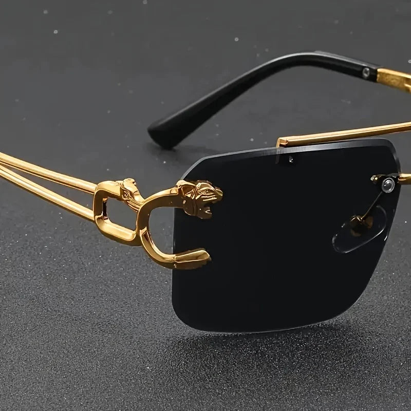 Polycarbonate Sunglasses Rectangle Frame Gold-Tone Hardware — Black | KIMLUD
