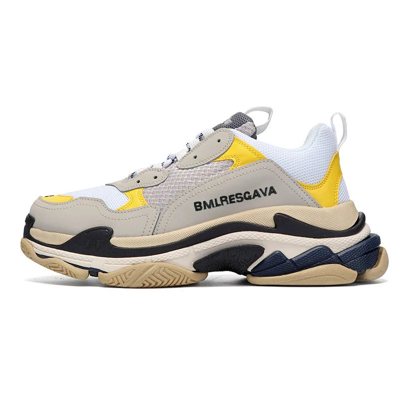 Breathable Mesh Upgraded Dad Shoes Six-Layer Sole Cushioned Insole For Everyday City Wear — Black | KIMLUD