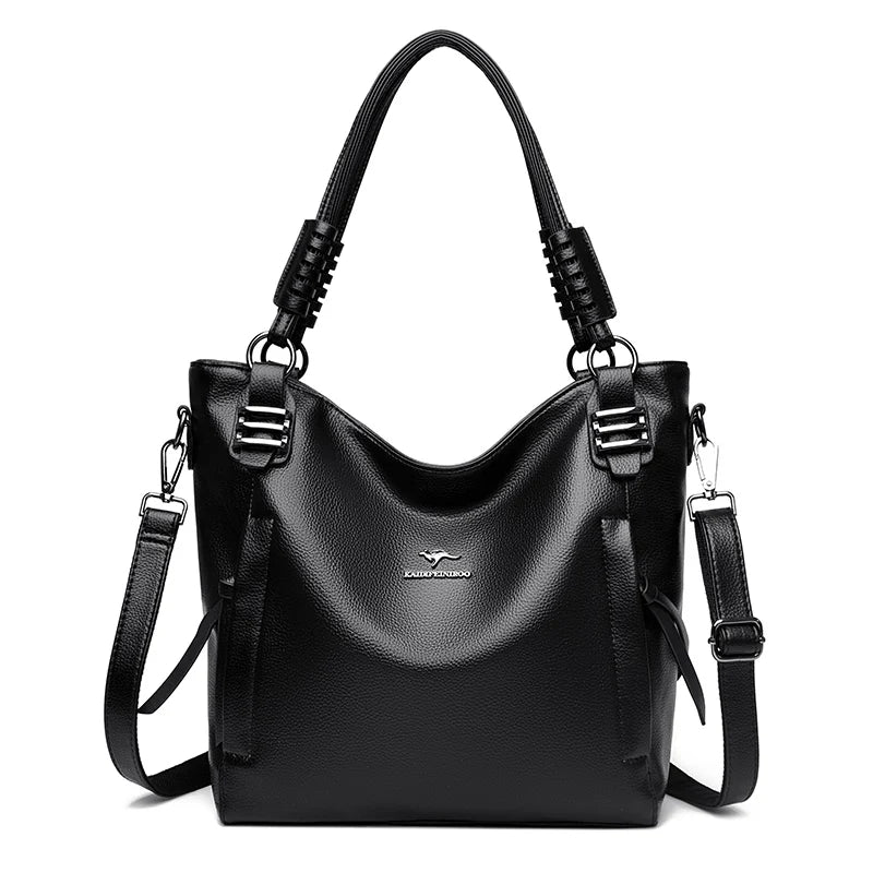 PU Leather Tote Bag Large Capacity — Soft Ivory | KIMLUD