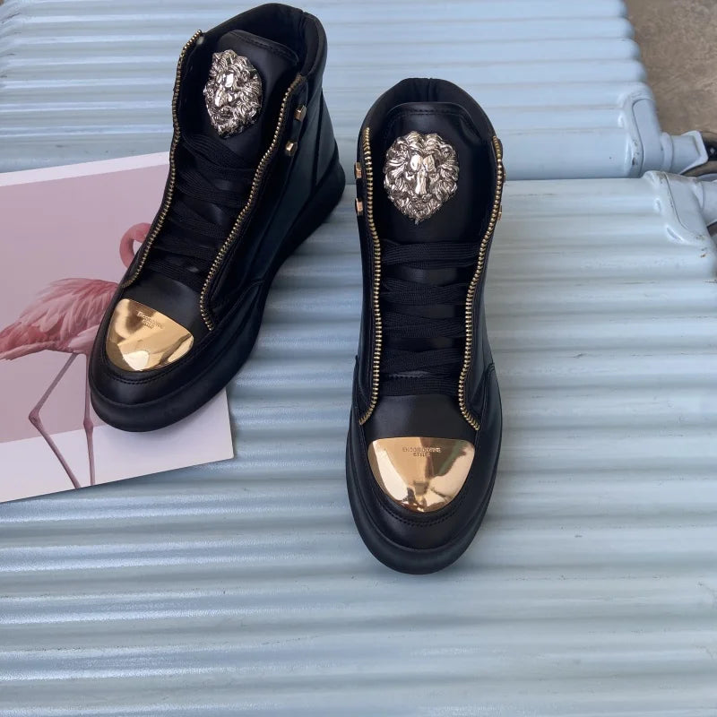 High-Top Zip-Decorated Sneaker With Breathable Mesh Lining — Black | KIMLUD