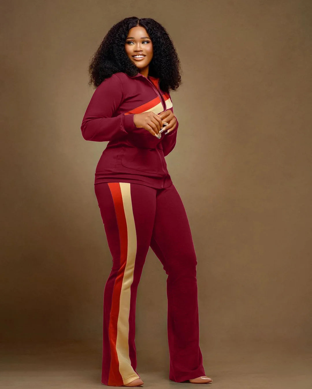 Women's Spor Two-ket Faion Set Long Sve Long Pants Winter Collection Adult Size Clothing Set with kets