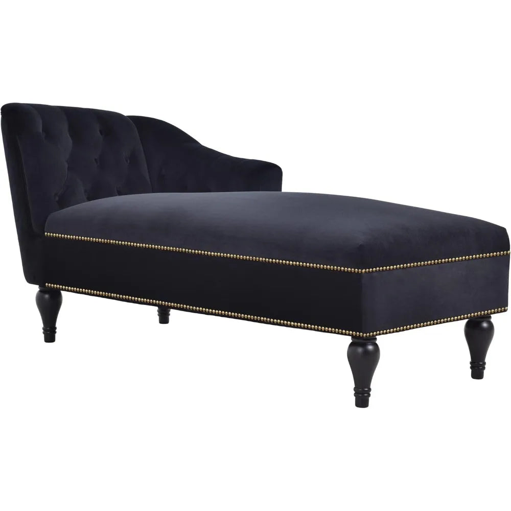 58" Velvet Chaise Lounge,Button Tufted Right Arm Facing Lounge Chair with Nailhead Trim & Solid Wood Legs for Living Room or Off