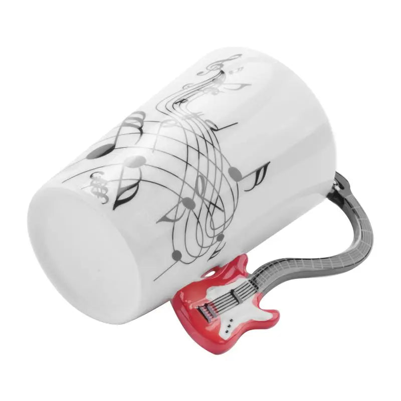 Ceramic Mug With Guitar-Shaped Handle — White | KIMLUD