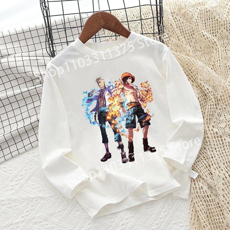 One Piece Children T-shirt Long Sleeve Children Clothing Fashion Hip Hop Round Neck Cotton Toddler Summer Cartoon Anime Toddler