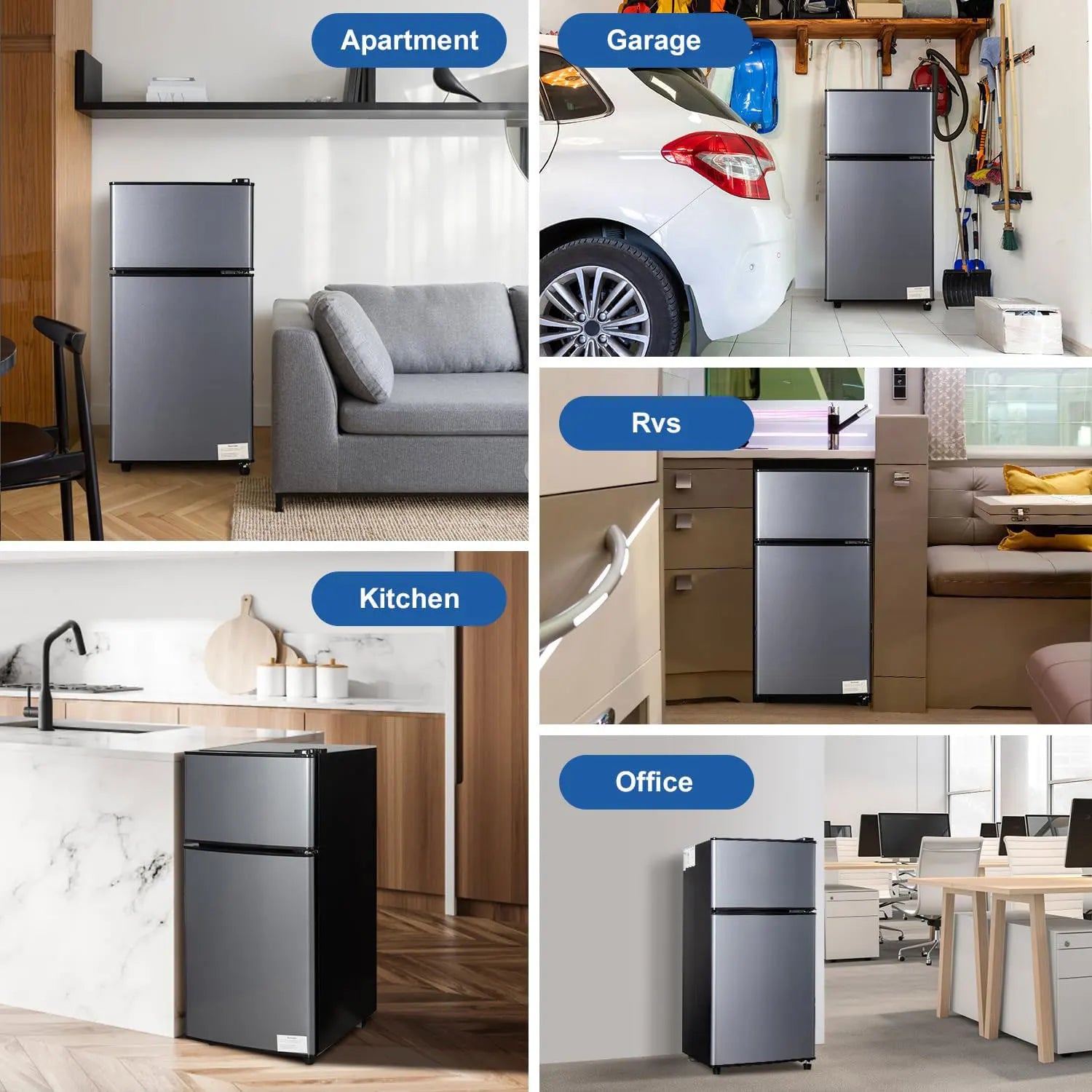 Stainless Steel Mini Fridge Double-Door — Stainless Steel | KIMLUD