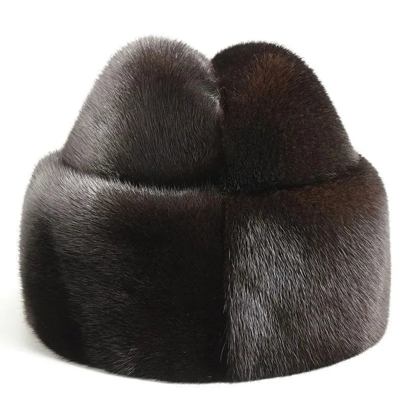 Mink Fur Winter Hat — Top-Hat Crown Silhouette — Deep Black | KIMLUD