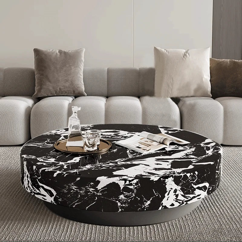 Marble Nordic Minimalist Coffee Table Round Marble Top — White | KIMLUD