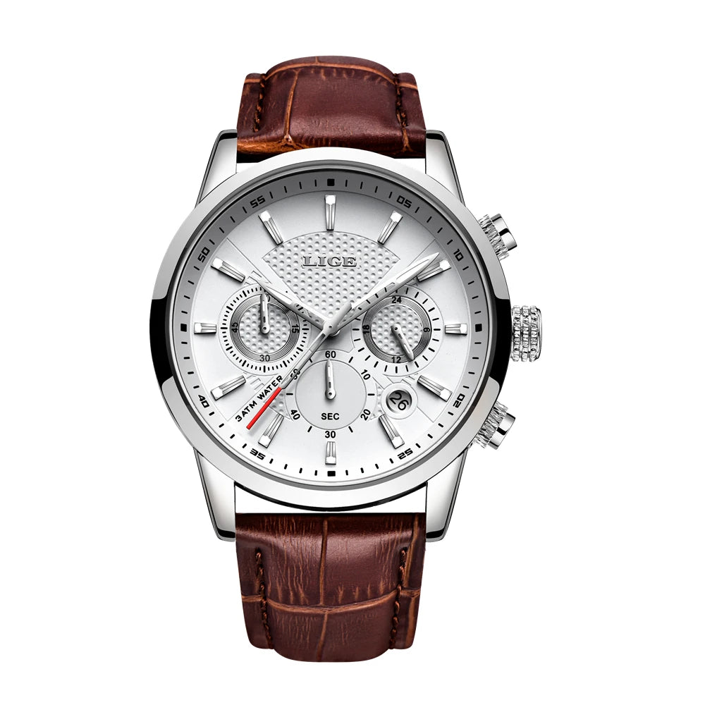 2025 LIGE Top Brand Luxury Casual Leather Quartz Men Watch Man Business Clock Male Sport Waterproof Date Chronograph Men Watches