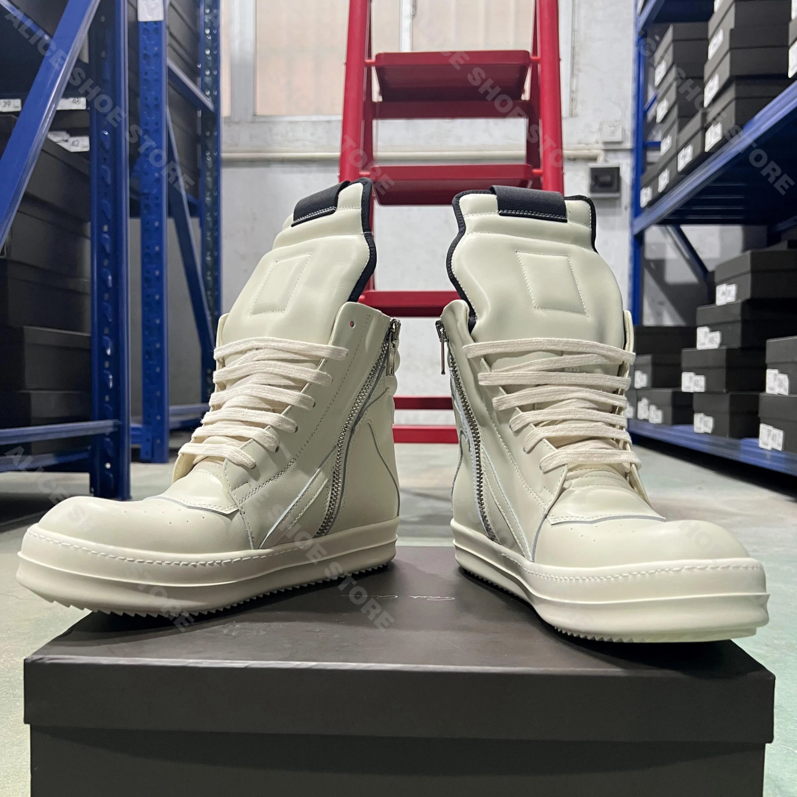 Brand Men Ankle Boot Casual Leather High Top Women Sneaker White Geobasket Zipper Luxury Trainer Designer Thick-sole Flat Shoe