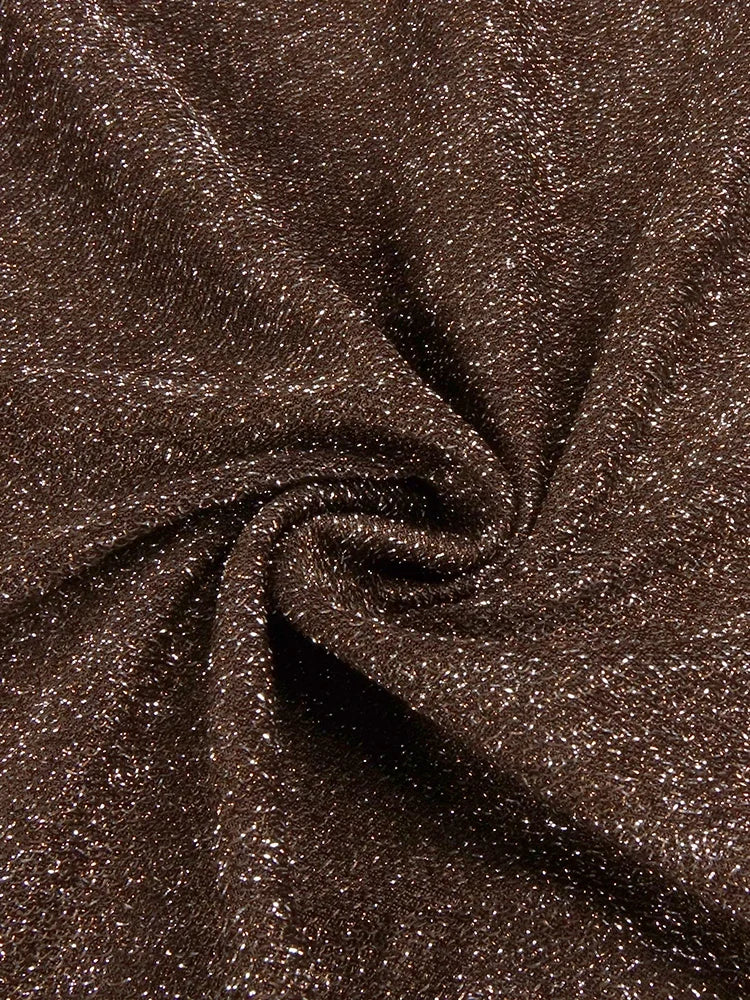 Backless Halter Dress - Draped Silhouette - Polyester - Brown | KIMLUD