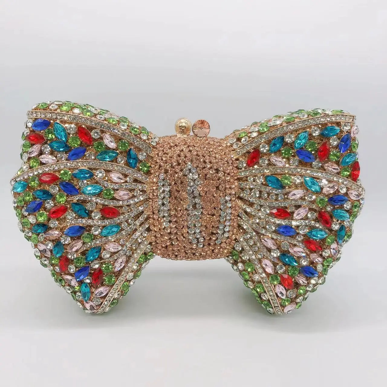 Crystal Rhinestone Bowtie Clutch Evening — Gold | KIMLUD