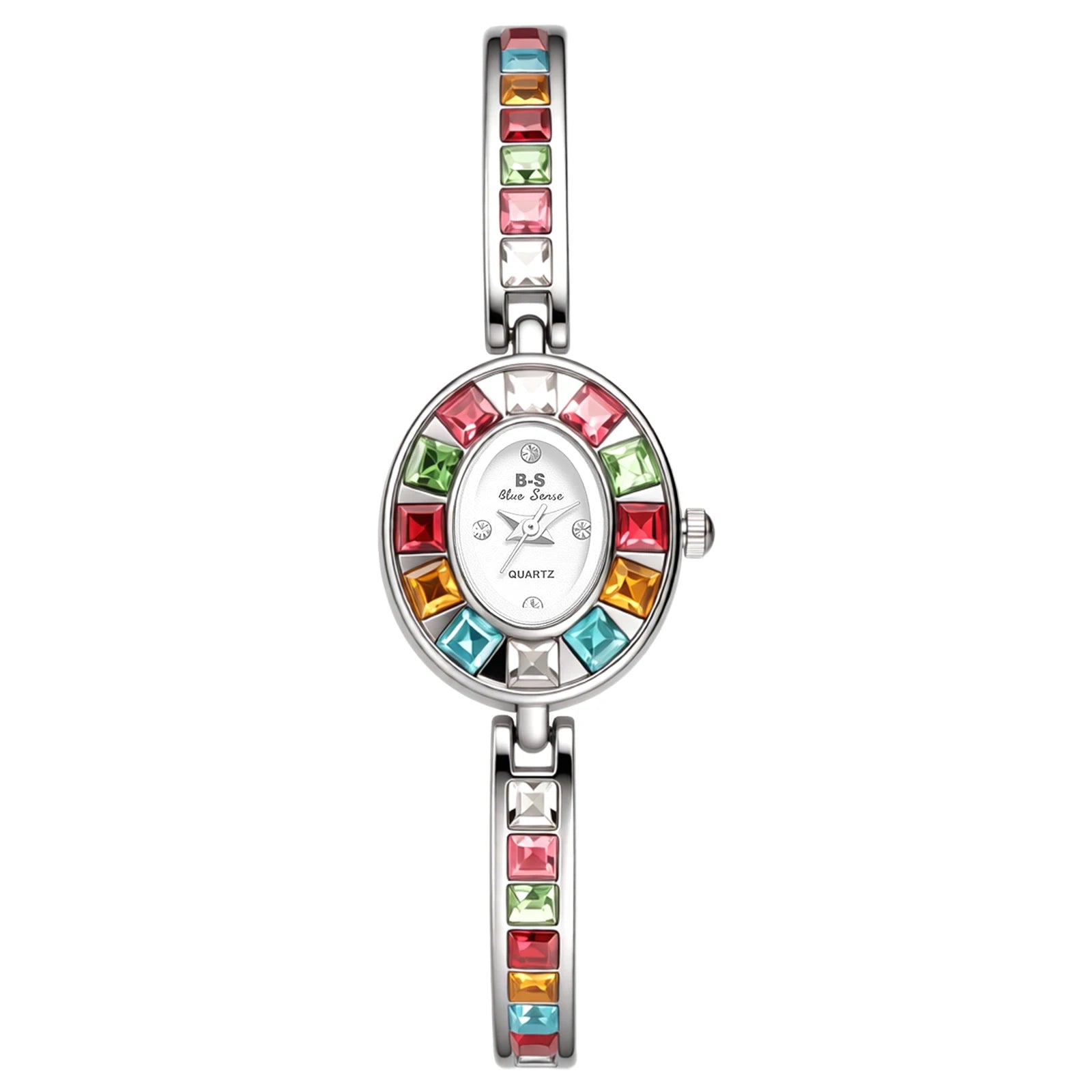Diamond Bracelet Watch Oval Case Shell Dial — Ivory | KIMLUD