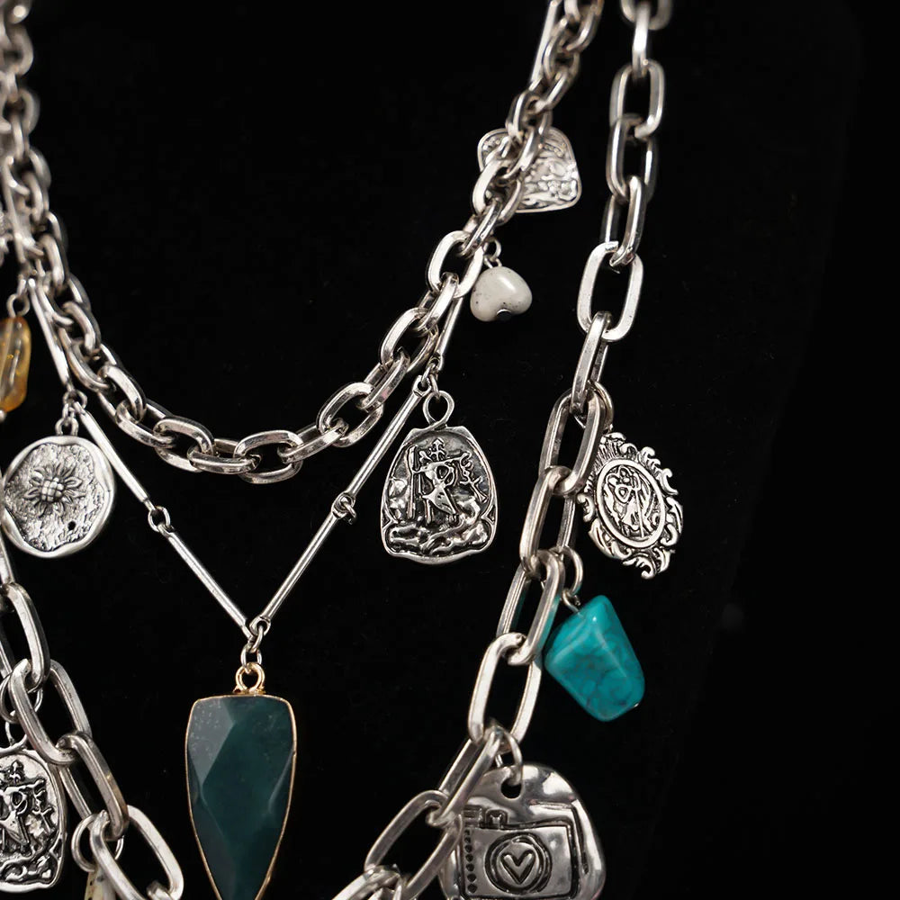 Irregular Shape Pendants Necklaces Multi-Layered Design — Silver | KIMLUD