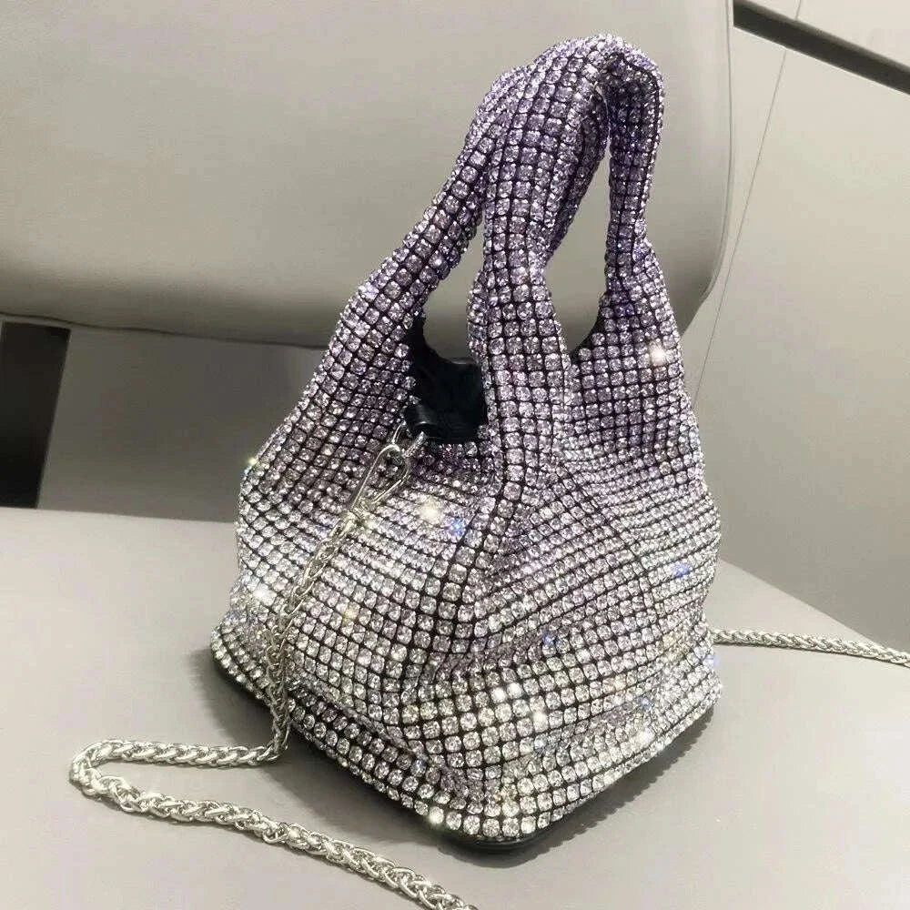 KIMLUD, Handle Rhinestones Evening clutch Bag Purses and handbag luxury Designer hobo shoulder bag Shiny Crystal Clutch purse bucket bag, KIMLUD Womens Clothes