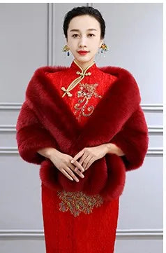 Faux Fur Fox Women Coats Shawl Cloak Coat Thick Open Stitch Elegant Maxi Warm Wedding Work Thick Outerwear Autumn Winter