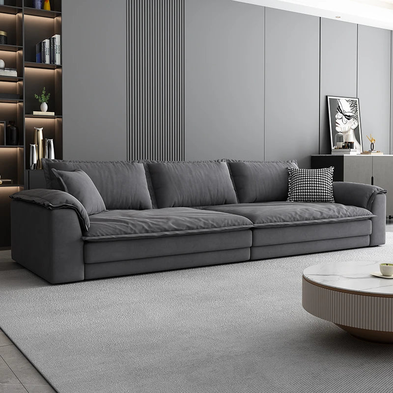 Nordic Minimalist L-Shaped Sectional Sofa Cloud Cushions — Charcoal Gray | KIMLUD