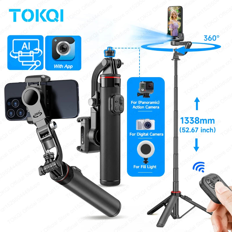 C22 AI Face Tracking Handheld Gimbal Stabiliser 360° Rotation Shoot Selfie Stick Tripod for Mobile Phone, 1/4'' Screw for Camera