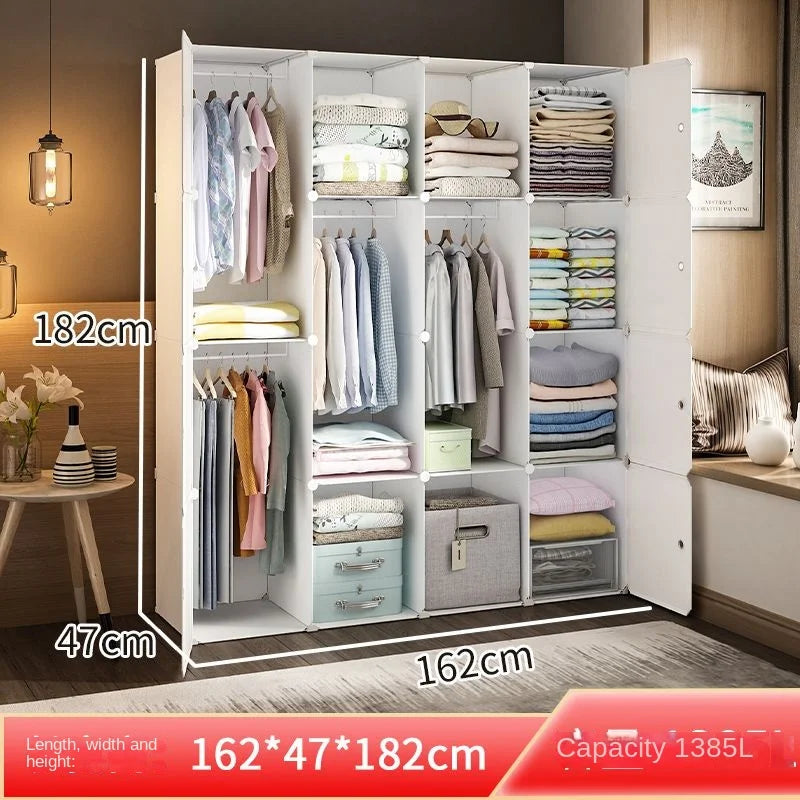 Plastic Wardrobe Collapsible with Large Space — White | KIMLUD