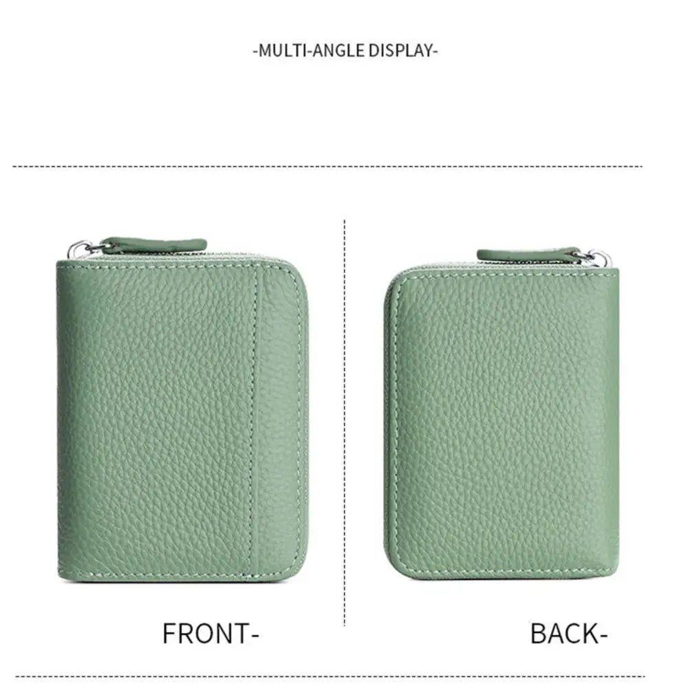 Genuine Leather Credit Card Holder Wallet RFID-Blocking — Black | KIMLUD