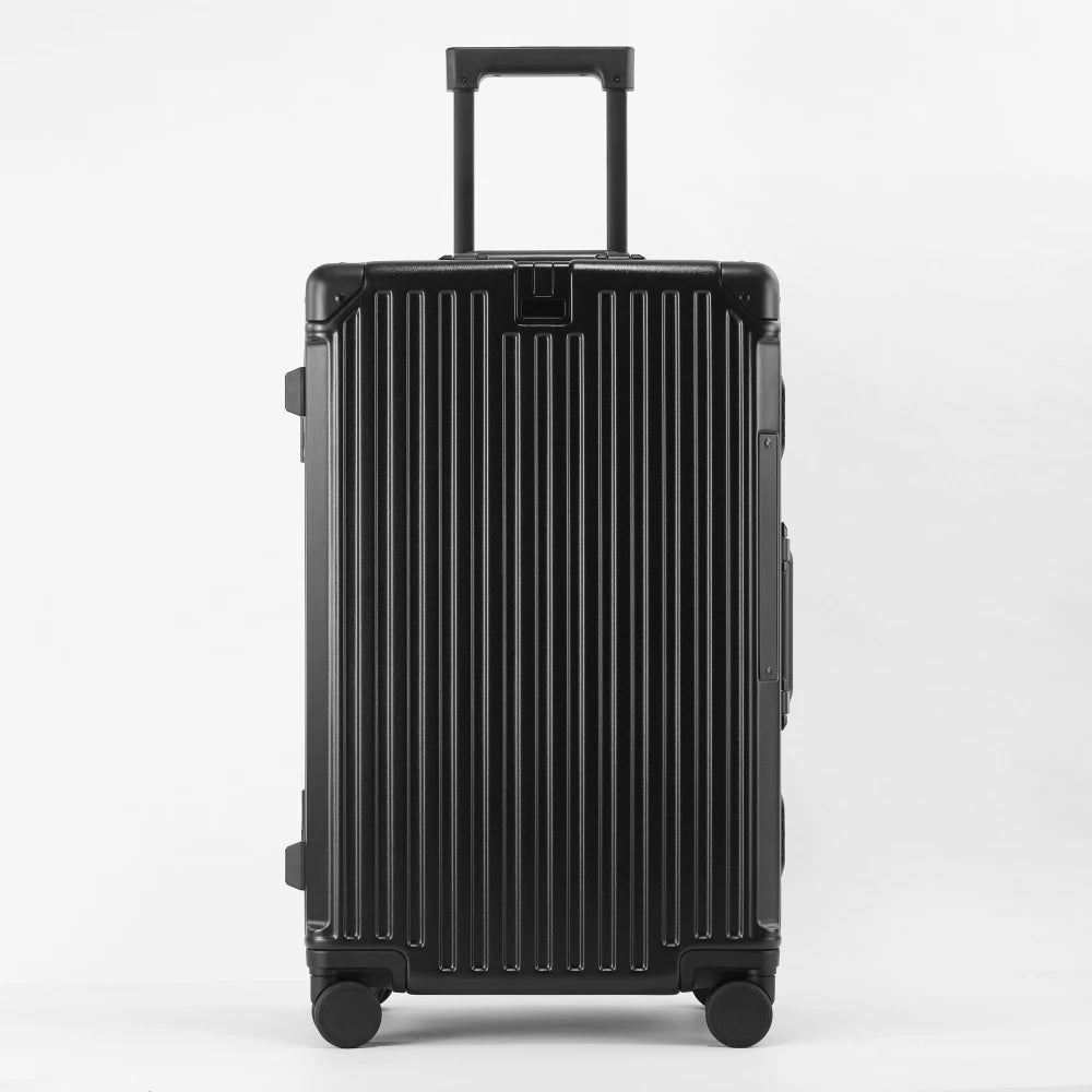 PC Material Rolling Luggage Aluminum Frame — Black | KIMLUD