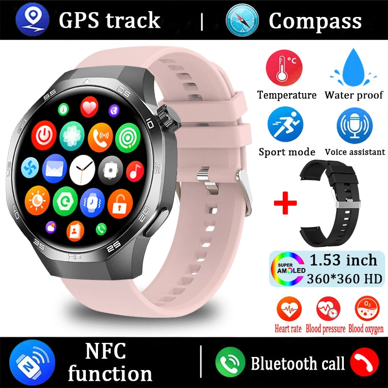 For Huawei Watch GT5 Pro Smart Watch 1.53 Inch HD AMOLED Screen NFC GPS Tracker Bluetooth Call Health Monitoring Watch Men Women