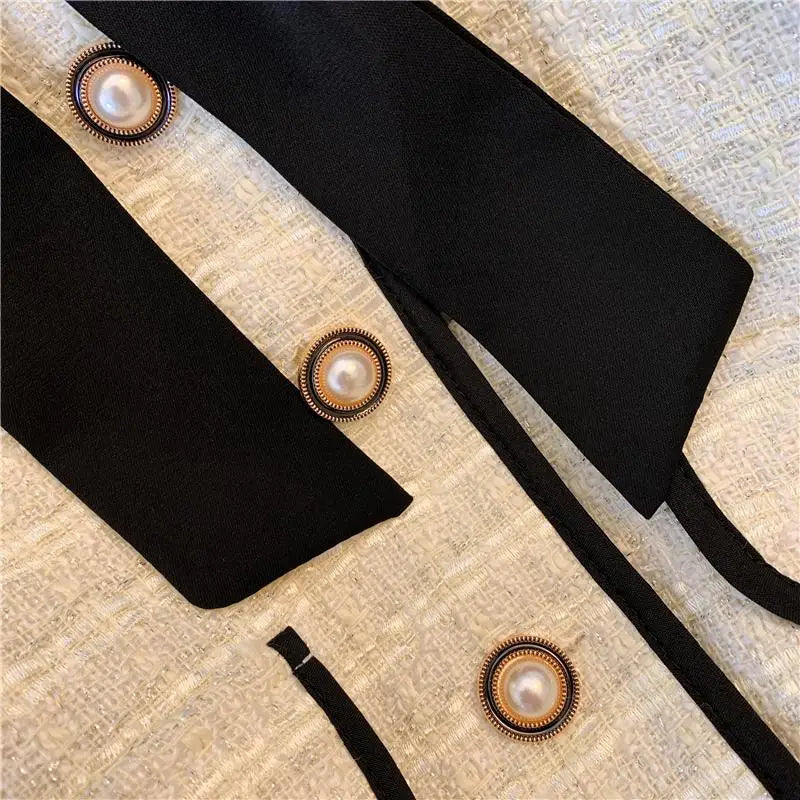 Vintage Women Tweed White Suit Jacket Coat Top And Skirt Elegant Two Piece Set Outfit 2023 Winter Jacquard Fashion Cloth