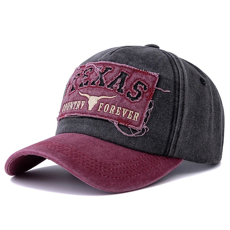 Hot Sale Unisex Washed Cotton Vintage Baseball Cap TEXAS Letter Embroidery Outdoor Sports Dad Hat For Men And Women