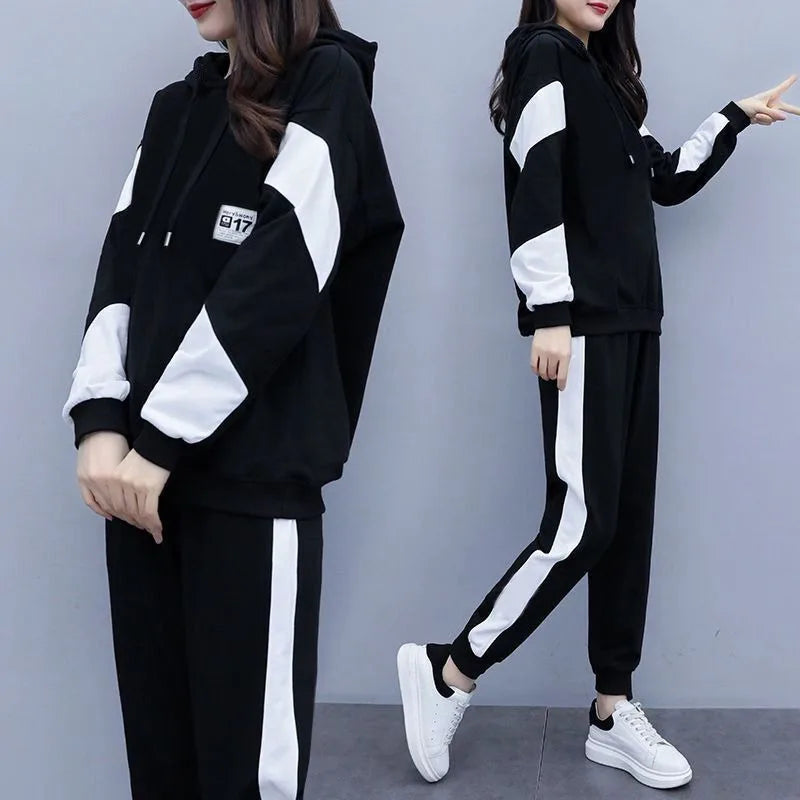 Casual Two-Piece Set Loose-Fit Pullover — Black | KIMLUD