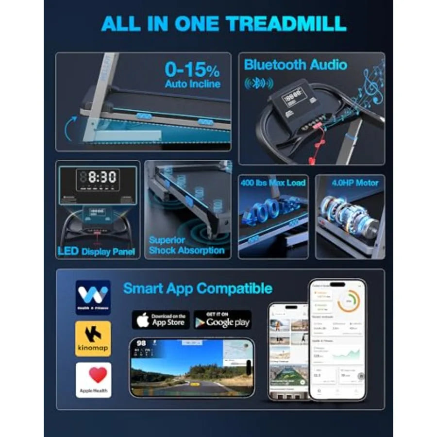 Auto-Incline Folding Treadmill Desk Walking Pad — Slate Gray | KIMLUD