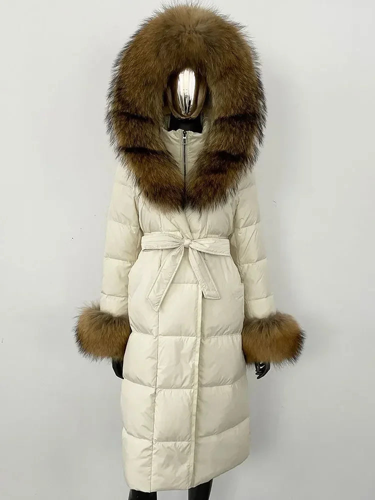 Down Coat – Fur Collar Hooded – Duck Down – White | KIMLUD