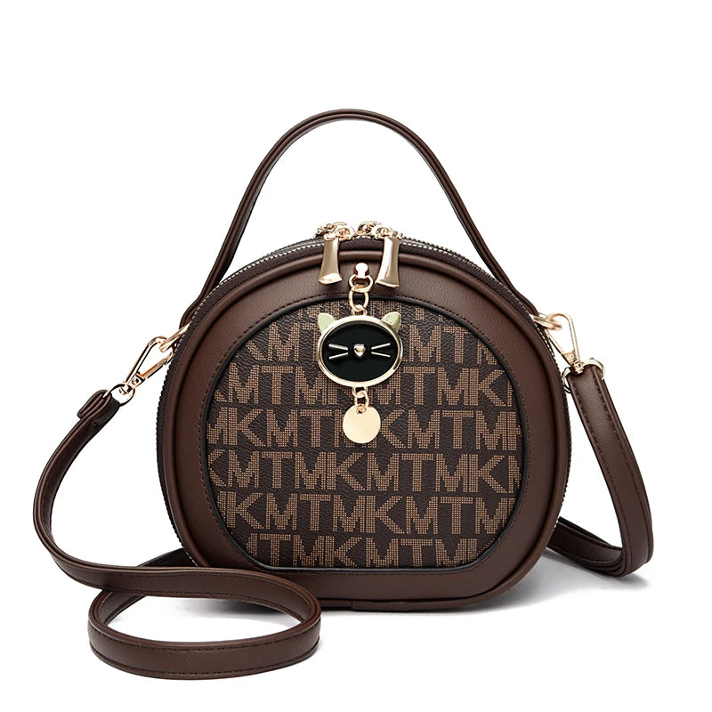 PU Leather Circular Crossbody Bag Sequined Letter — Off-White | KIMLUD