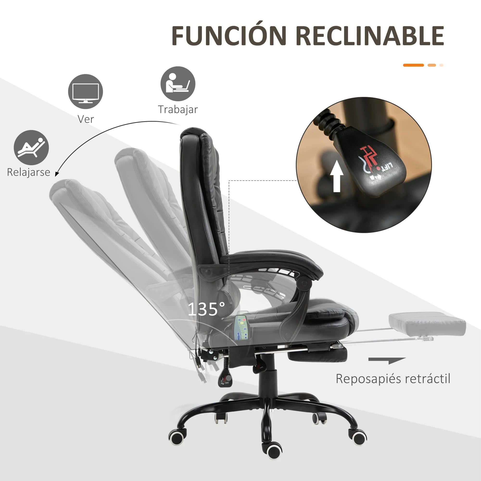 Vinsetto 7 points massage office chair with black retractable footrest