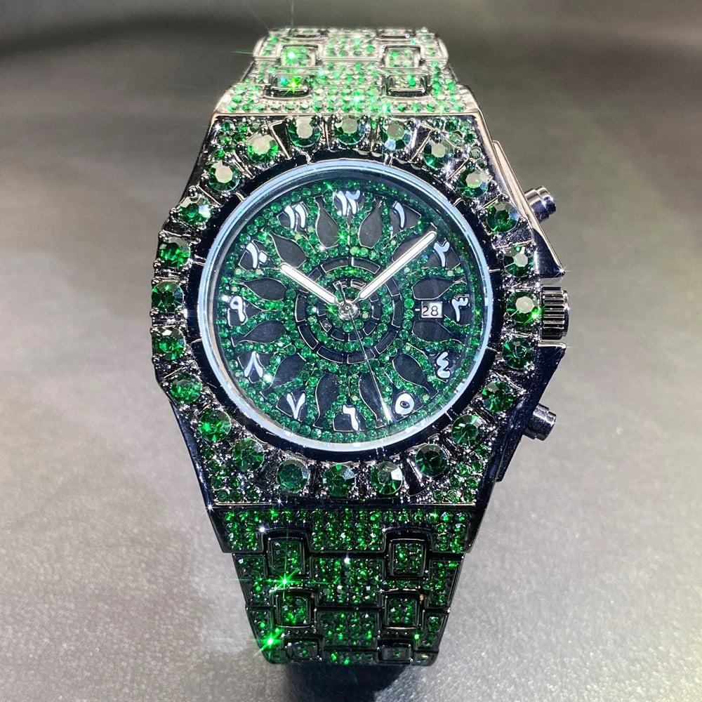 Wristwatch Full Diamond Alloy Case Green Dial | KIMLUD